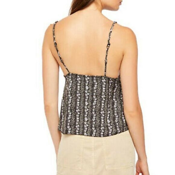 FREE PEOPLE Donna Printed Spaghetti Straps Black Cami Top.Size M - Picture 3 of 14